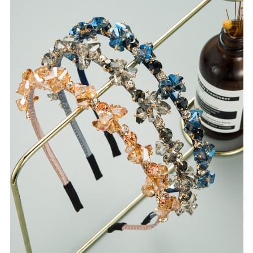 2021 New Crystal Rhinestone Headband Female French Elegant Handmade Headwear Banquet Hairband Press Hair Headdress