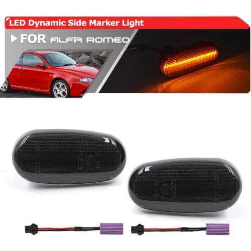2x Smoked Sequential Dynamic Amber Front Led Side Marker Lights Lamp For Alfa Romeo 147 GT 937 MiTo 955 For Fiat Bravo II 198