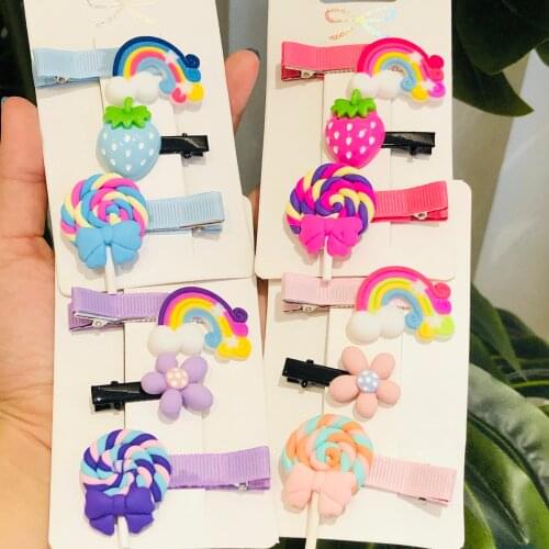 3pcs/set Cute Girls Lollipop Rainbow Hairpins Cartoon Bobby Pin Hair Clips for Girls Children Headband Kids Accessories