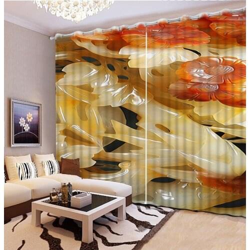 3D Curtain Classic Home Decor Fashion Customized 3D Curtains Jade Carving, Flower Bed Living Room Hotel Curtains For Bedroom