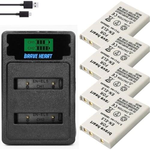 4pcs 1800mah EN-EL5 ENEL5 En El5 Battery + USB dual charger For Nikon Camera Coolpix P80 P90 P100 P500 P510 P520 camera