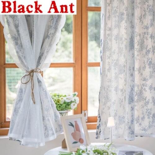 American Pastoral Lace Gauze Double Yayer Short Curtains For Kitchen Half Voile Sheer Cabinet Cafe Window Blinds DrapesDL-JD1071