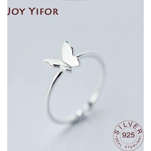Authentic 925 Sterling Silver Vintage Butterfly Adjustable Finger Rings for Women Wedding Engagement Ring Jewelry