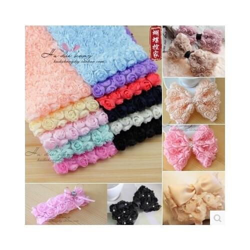 Free shipping Diy Rose Chiffon Flower Lace Trim Accessories Materials Headdress Fabric 10yard/pack