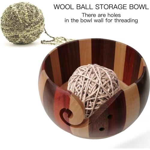 Handmade Natural Wooden Yarn Storage Bowl Organizer Knitted Crocheted Wool Holder Storage Bowl Home Knitting Sewing Supplies