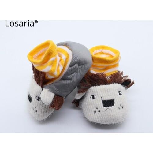 Losaria Baby Anti-slip Socks Winter 0-18 Months Thicken Keep Warm Embroidery Animal Cartoon Baby Shoes Anti-slip Kids Footwear