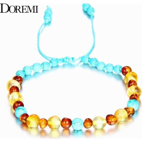 DOREMI 9 New Natural Amber Bracelets for Baby Women Turquiose Amethyst Strand Baltic Amber Beads Bracelet Handmade Baby Jewelry