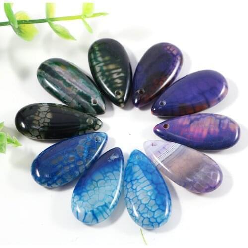 Fubaoying Dragon Vein Purple Blue lace Green Agates Cabochon Pendant Necklace 30pcs Charms For Jewelry Making DIY