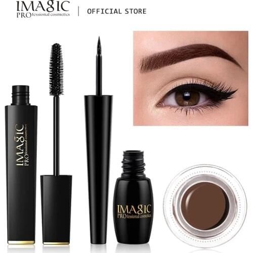 IMAGIC Set Combinatie Wimper Krullend en Lang Mascara Waterdichte Langdurige EyelinerProfessional Eyebrow Gel 6 Colors Eyebrow