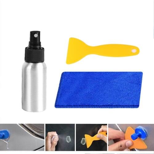 Tools car dent remover plastic scraper to remove glue from car body with Rag alcohol bottle for removing the silicon