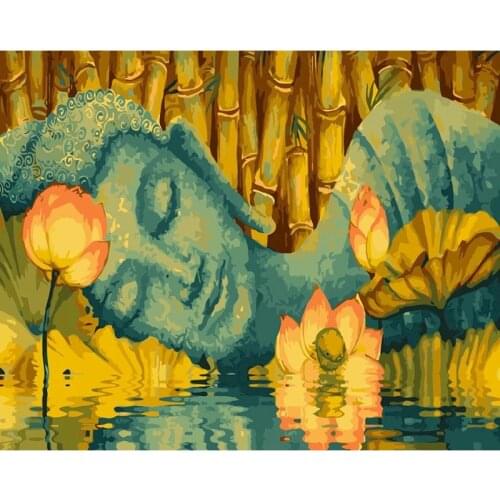 CHENISTORY Chinese Painting Water lily Buddha Landscape DIY Painting By Numbers Handpainted Home Decoration Canvas Wall Art Gift