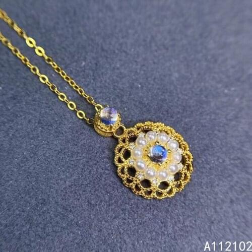 KJJEAXCMY fine jewelry 925 Sterling Silver inlaid natural Moonstone luxury girl new Pendant Necklace support test hot selling