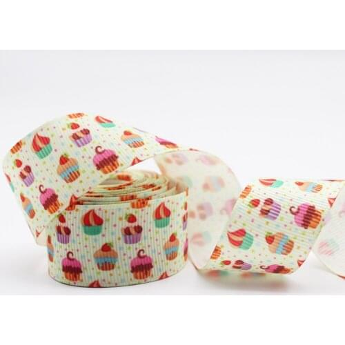 Cake Cartoon Pattern Printed Grosgrain Ribbon 1'' Design Customized ​Logo for Hair Bows DIY Handmade Materials 10/25/50 Yards