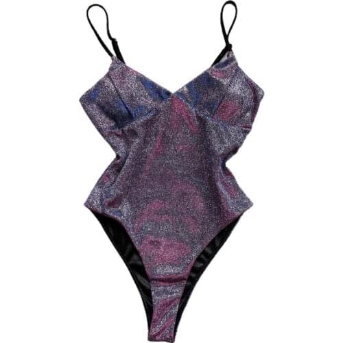 2021Hot Sale Monokini Shiny High Cut Swimwear Women Spaghetti Straps One Piece Swimsuit Bikinis Set For Summer