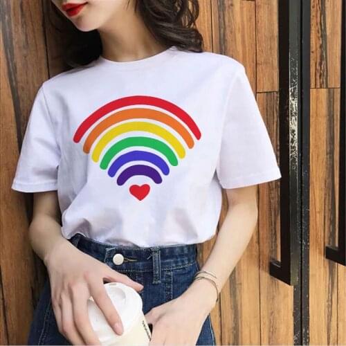 2021 Best Seller T-Shirt Watercolor Rainbow Wireless Signal Women Summer Polyester Cute Print Tees Tops Clothes Tshirt
