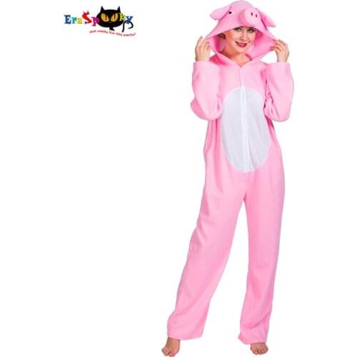 Eraspooky 2018 Cute Onesie Animal Costume Adult Pink Pig Unisex Cartoon Cosplay Women Fancy Dress Halloween Hoodie Jumpsuit NEW