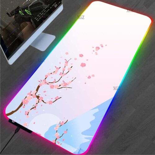 XGZ Pink Sakura Kawaii Mouse Pad RGB Laptop PC Gamer LED Backlight with USB Office Home Keyboard gaming Carpet Anime Mouse Pad