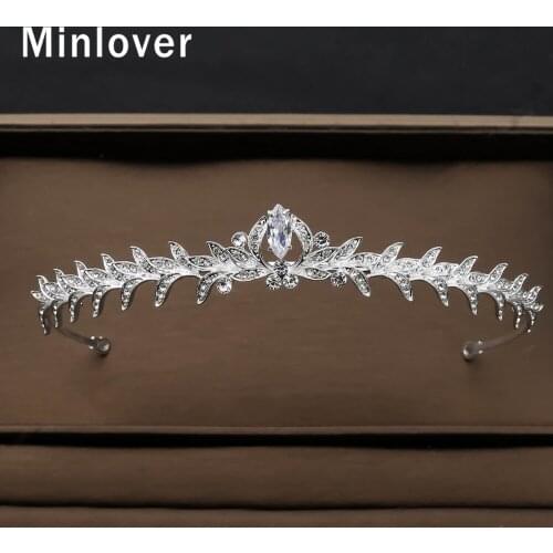Minlover Elegant CZ Silver Color Bridal Tiaras Crowns Women Rhinestone Wedding Hair Accessories Leaf Hair Jewelry Diadem HG246