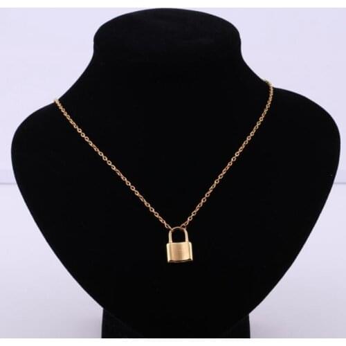Fashion Lock Shape Pendant Necklace Mens Personality Punk Necklace Jewelry Simple Gold/Silver Color Chain Choker Necklace