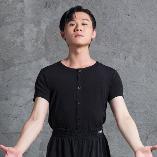 Men Latin Dance Costumes Sexy Black Irregular Cardigan Shirts Latin Practice Clothes Chacha Samba Latin Dance Clothes DQS6963