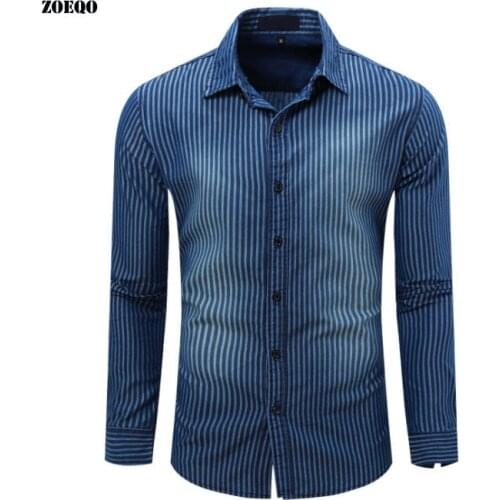 Mens Striped long-sleeved denim shirt Male Long Sleeve high quality Comfortable Casual Shirt Camisa For Man camisa masculina