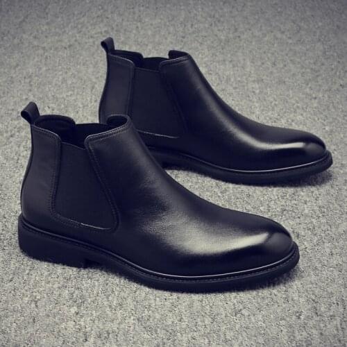 Chelsea boots mens boots Korean version of Joker boots mens high-top leather shoes retro Martin boots middle-top cotton shoes