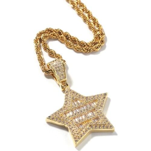 Iced Out Star Pendant Necklace 2 Colors Pentagram AAA Zircon Mens Charms Necklace Fashion Hip Hop Jewelry Gifts