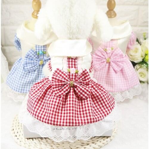Spring and Summer New Dog Pet Cat Clothes Garments Chequered Skirts puppy dress dog dress princess cat dress