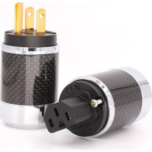 One pair brass 24K gold Plated US Power Plug Carbon Fiber body Metal Chassis Connector