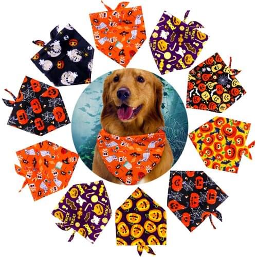 Wholesale 200pcs Dog Bandana Halloween Dog Supplies Skull Pumpkin Pet Accessories Pet Dog Bandanas Scarf Small Dog Cat Bibs
