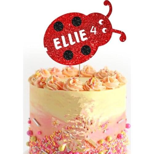 Personalised Ladybug glitter cake topper cat party birthday custom decoration Ladybug baby shower food toothpicks birthday Party