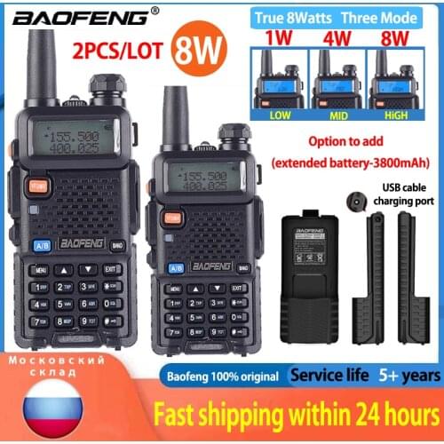 2pcs Real 8W Baofeng UV-5R Walkie Talkie UV 5R Powerful Amateur Ham CB Radio Station UV5R Dual Band Transceiver 10KM Intercom