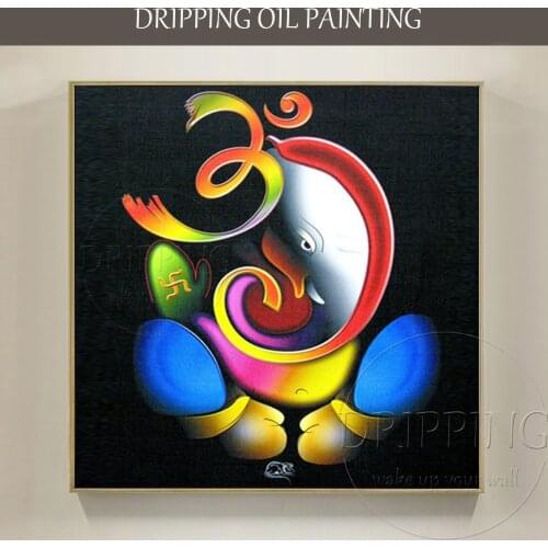 Professional Artist Hand-painted High Quality Modern Indian Art Ganesha Portrait Oil Painting Indian God Ganesha Oil Painting