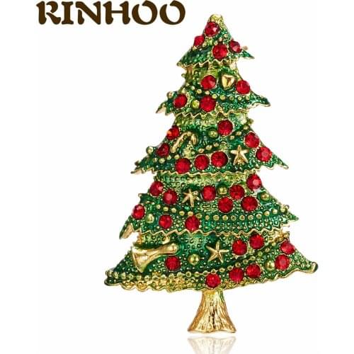 RINHOO Green Enamel Christmas Tree Brooches Women Men Shiny Rhinestone Xmas Tree Party Causal Office Brooch Pins New Year Gifts