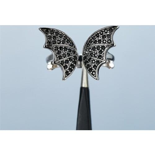 Luxury Female Black Round Crystal Ring Dainty Silver Color Wedding Ring Cute Butterfly Adjustable Engagement Rings For Women