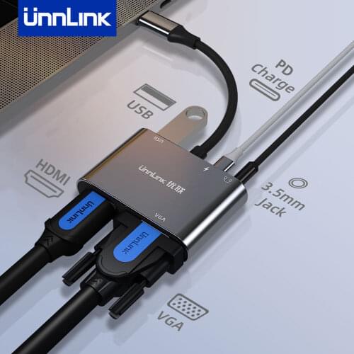 Unnlink USB C Hub Type C to HDMI-compatible VGA USB 3.0 3.5mm Jack PD Converter External Graphics Card For Mouse U disk TV PC