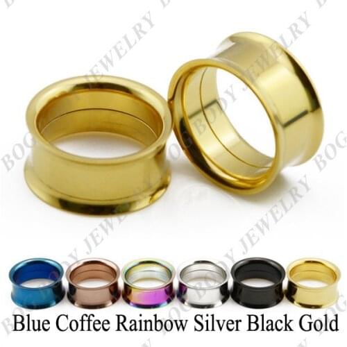 BOG-12 Pairs High Polished Surgical Steel Anodaized Gold Internally Threaded Ear Flesh Tunnel Earlets Gauges Tunnels