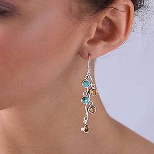 Vintage Boho Turquoises Beads Earrings Coral Green Orange Rhinestone Long Tassel Vintage Tibetan Dangle Earring Pendant Jewelry