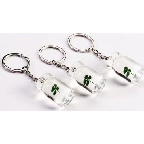 YQTDMY 12 pcs fashion real four leaf clover keychain Collecting Hot Drifting bottle
