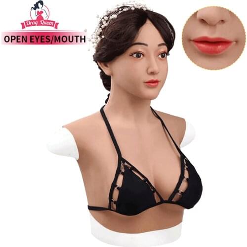 Drag Queen Female Realistic Silicone Breast Forms Claire Face With Boobs Crossdressing Silicone Female Face For Men Transvestite
