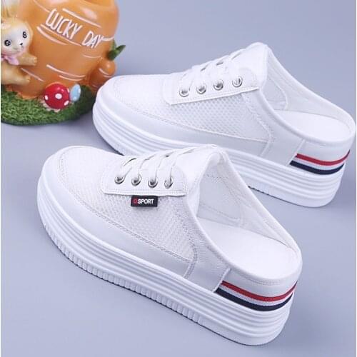 2021 Spring and Summer Half Slippers Female Hollow Out All-match Flat-bottomed Outer Penetration Air Bag Head Mesh Sandals