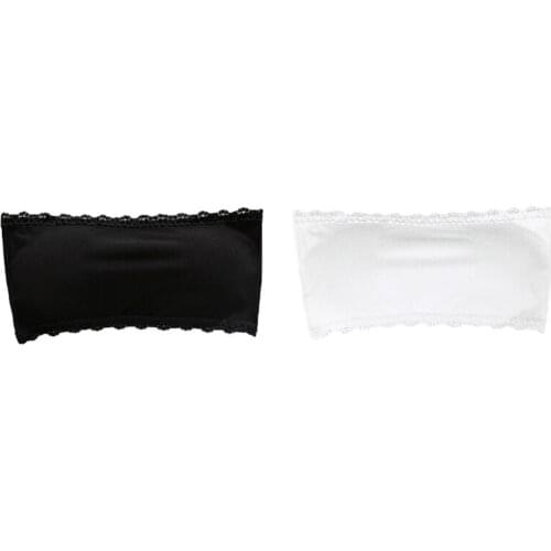 Womens Strapless Lace Trim Bandeau Bra Padded Seamless Stretch Bandeau Tube Tops