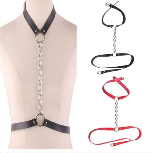 Lady Leather Collar Neck Ring For Women Jewelry Punk Thick Chain PU Belt Chest Chains Body Jewelry Female Waist Accessories