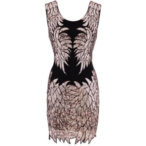 Fashion Vestidos Elegantes Vintage A-line Sleeveless Knee-length O-neck Gold Embroidery Sequin Party Summer Dress 9976