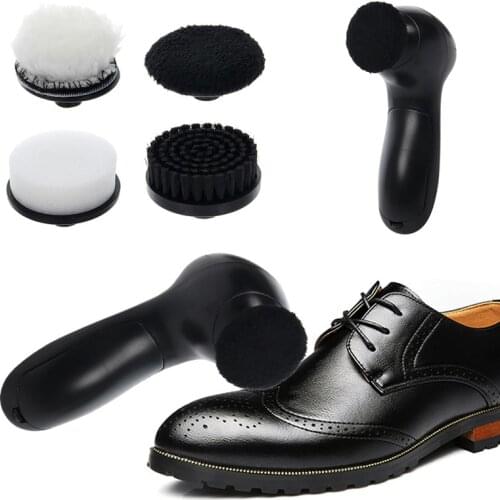 1pc Portable Electric Shoe Brush Handheld Leather Shoes Shine Polisher with 4 Brush Heads Cleaning Accessories