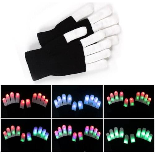 1 PCS Winter Novelty Party Glow Party Supplies Glowing Gloves LED Rave Flashing Glove Glow 7 Mode Light Up Finger Tip Lighting