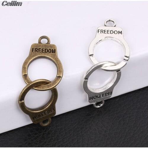 10pcs 30x20mm Vintage Charms Handcuffs Freedom Antique Silver Color Pendants Making DIY Handmade Jewelry Factory Wholesale