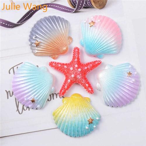 Julie Wang 10PCS Resin Mixed Shell Starfish Charms Slime Sea Beach Pendants Jewelry Making Accessory Home Table Decor Props