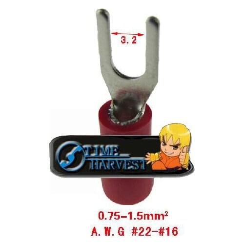 1000pcs 3.2mm Red Y spade Insulated Quick Connector Terminals/U Male Tab Crimp Terminal AWG SV1.25-3 for Wires/Jamma Harness
