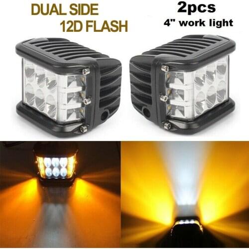 2pcs 4 Inch Car Led Work Lights Work Cube Side Shooter LED Light Bar Pod White&Amber Strobe Lamp for Jeep SUV ATV